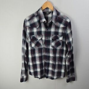 Salt Valley Men's Western Pearl Snap Shirt  Medium Blue Plaid Long Sleeve